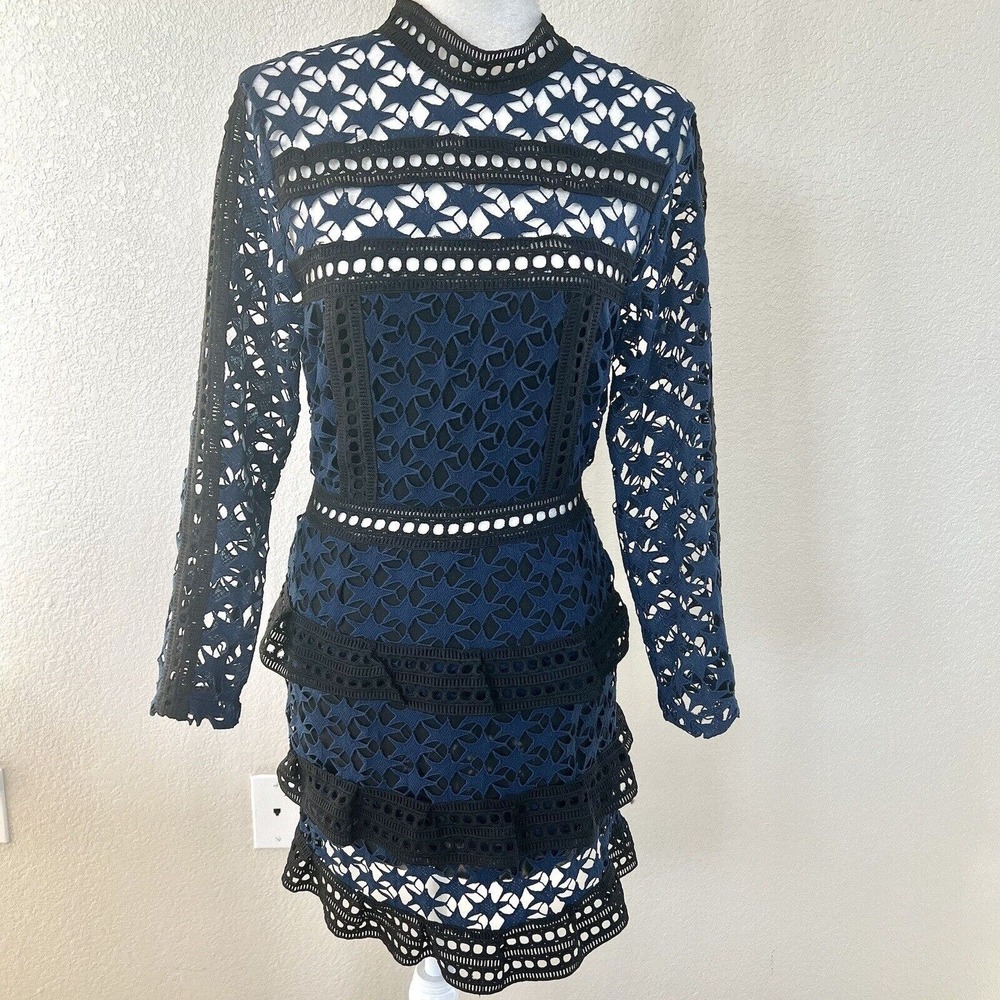 Few Moda New York Star Cutout Lace Crochet Party Dress Size Small Black & Blue